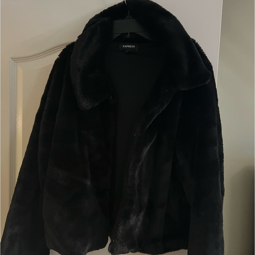 Black waist length faux fur Jacket